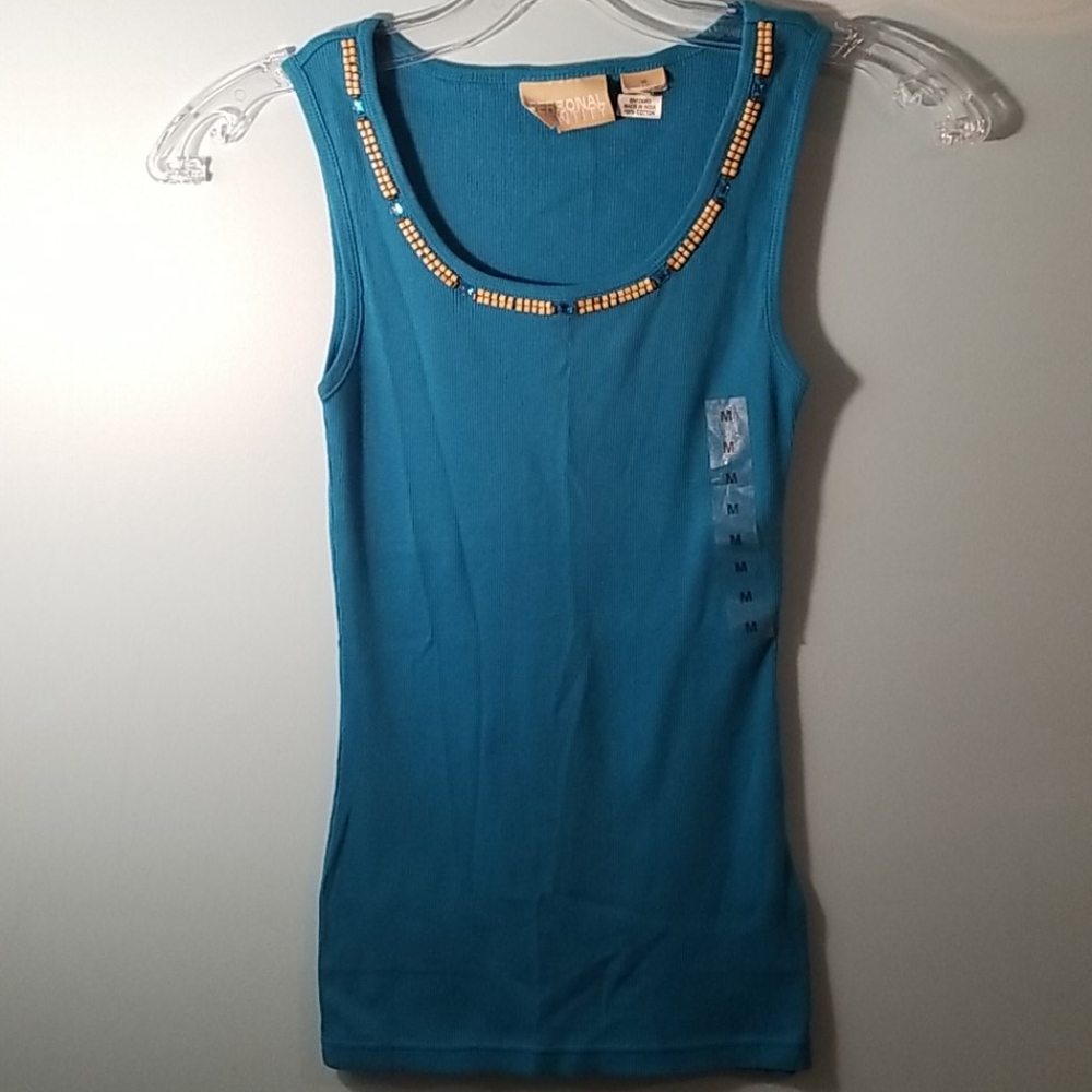 Personal identity ribbed tank with embellishment M
